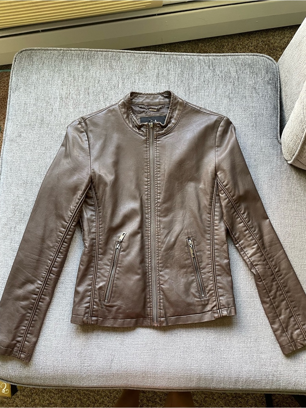 Women's Brown Leather Zip-Front Jacket